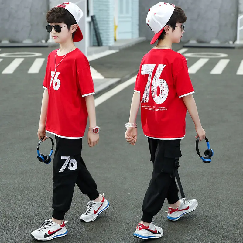 

Kids Teens Boy Fashion Casual Clothes Sets Cotton Breathable Letter T-shirt Pants Sport Outfits Set with Pants for Boy Clothes