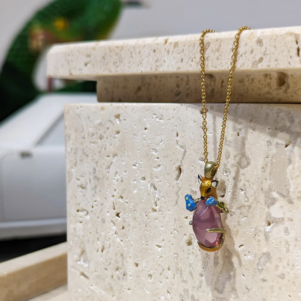 

Wholesale of European and American Jewelry, Fox Beads, Cute Purple Resin Versatile and Playful Little Animal Necklace