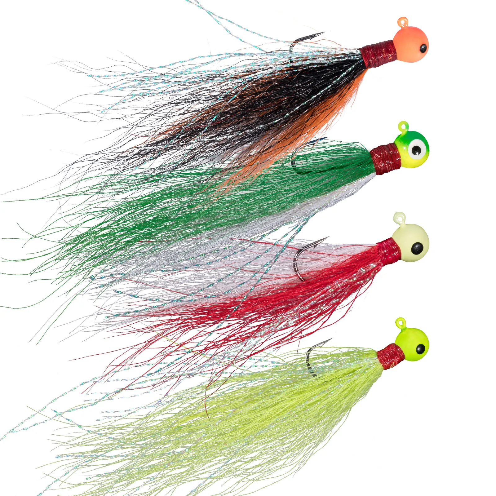 5pcs Bucktail Jig Round Ball Jig Head Hook Fishing Lure Hair Jig for Bass Striper Walleye Halibut Pike Freshwater Saltwater