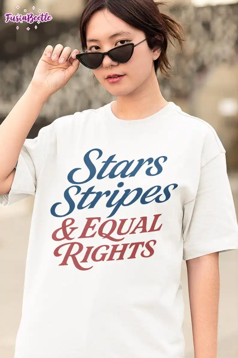قميص Stars Stripes Equal Rights - تي شيرت فخر وطني الرابع من يوليو، قميص نسوي، تي شيرت برسومات المساواة، قميص شامل للولايات المتحدة الأمريكية للجميع #2
