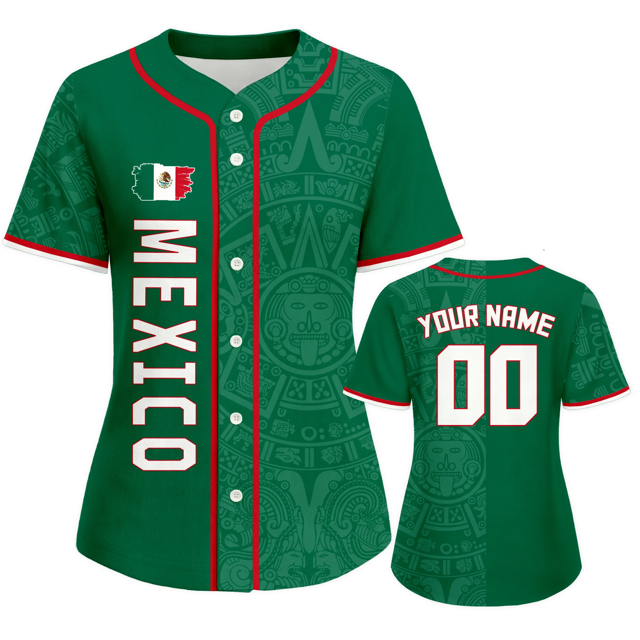 Personalized Mexico Baseball Jersey for Women Custom Name Number Button Down Baseball Shirt Team Uniform S-4XL