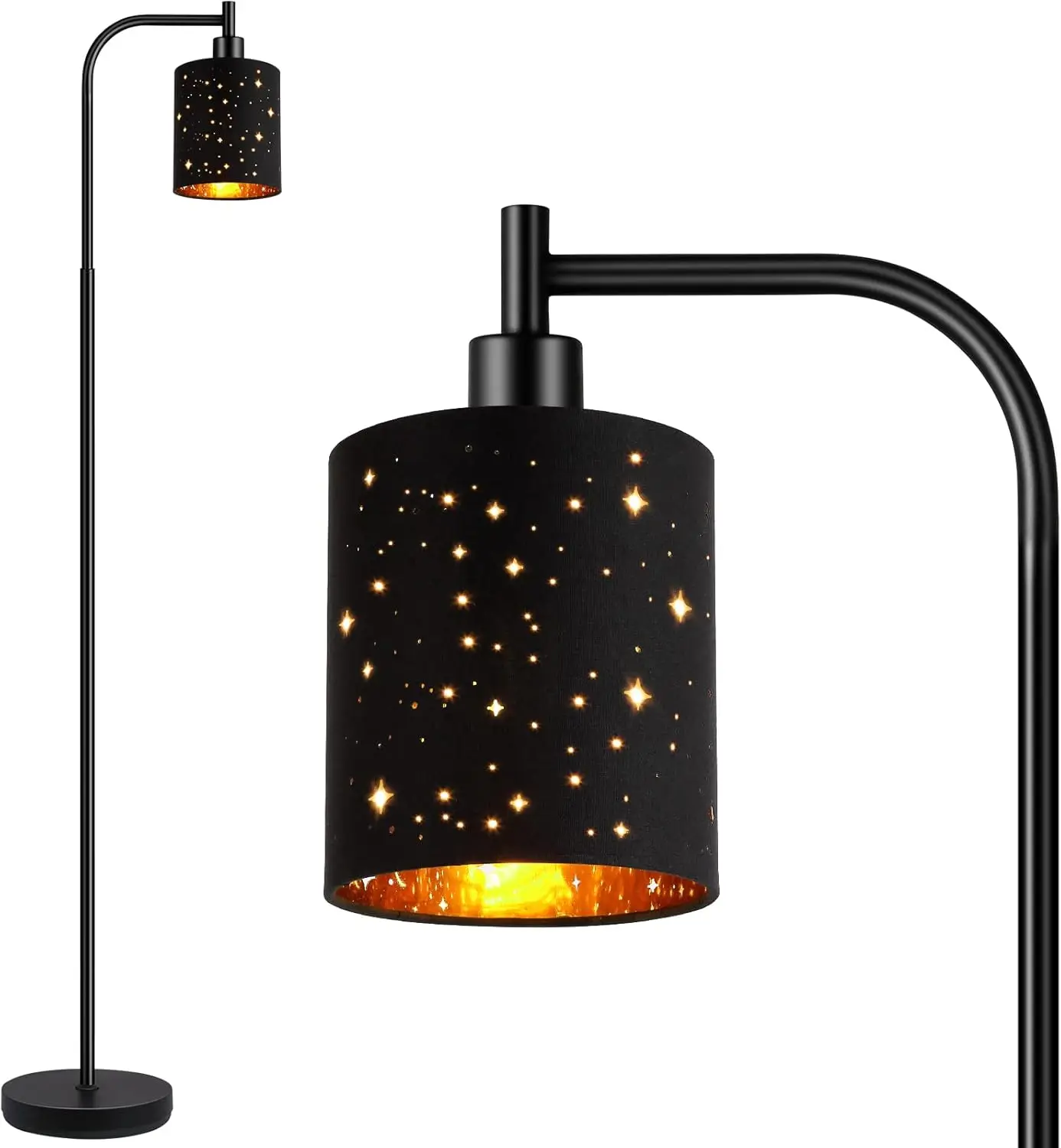 

Gothic Industrial Floor Lamp with Starry Laser Cut Shade, 67" Black Metal Standing Lamp with 6W LED Bulb, Foot Switch, for