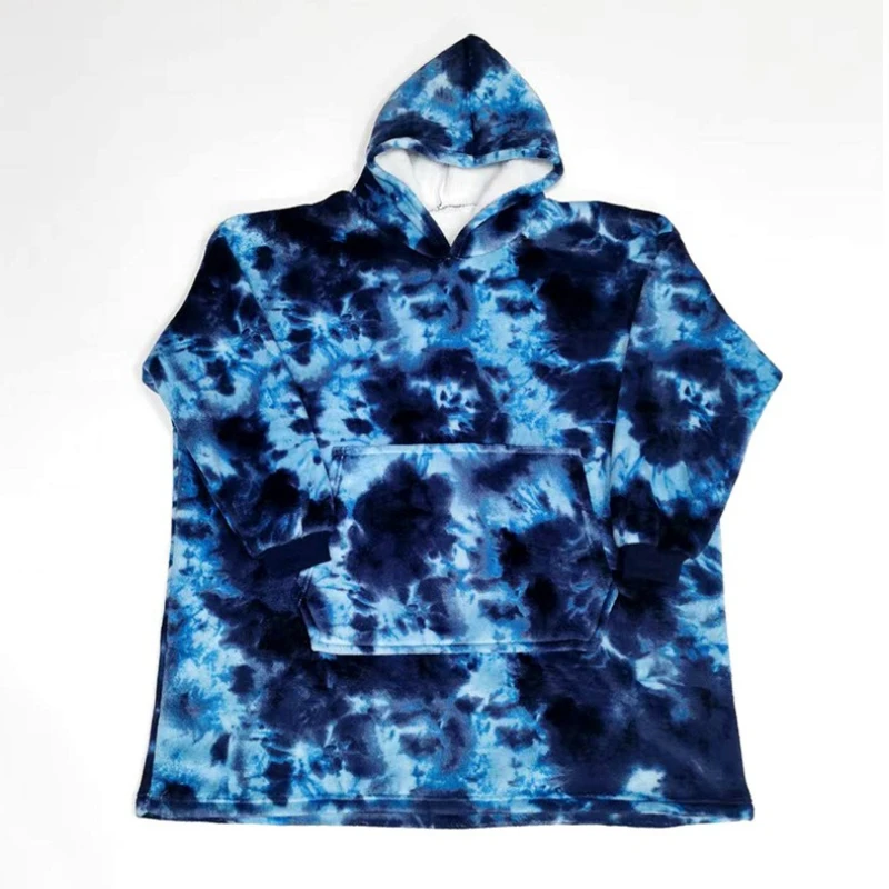European and American Tie Dye Printed Lazy Clothes Pullover Hoodie Hooded Lazy Pajamas Warm Sleepwear TV Blanket Bathrobe