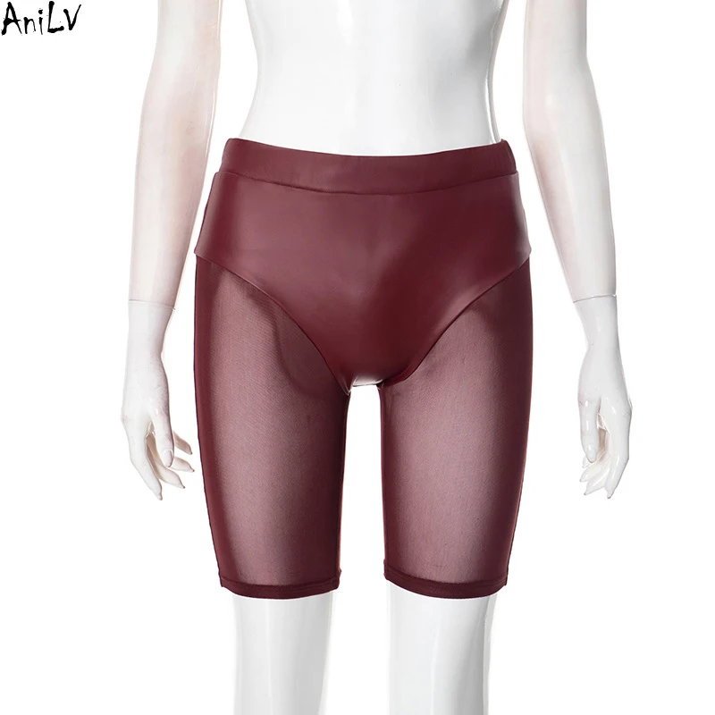 

AniLV мотоциклетные панк-винно-красные сетчатые кожаные короткие брюки узкие укороченные брюки одежда костюмы для косплея