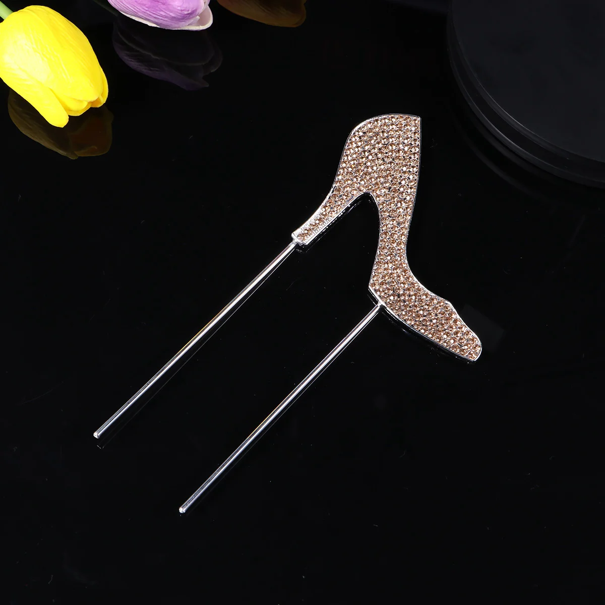 

1pc High-heeled Shoes Cake Topper Glitter Alloy Rhinestone Birthday Party Cake Pick Food Decoration Supplies (Gold)