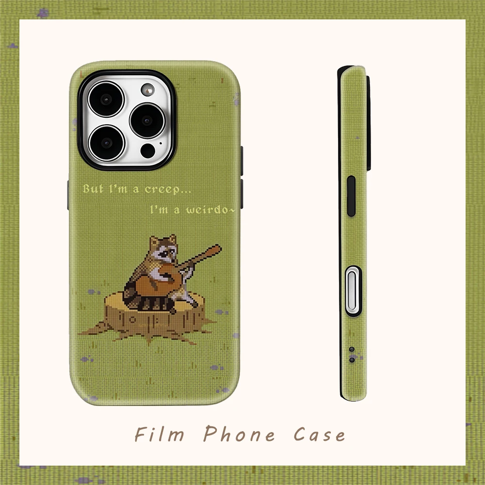 Gehäkelte Waschbär-Indie-Vibes-Handyhülle für iPhone 17AIR 16E 16 15 14 13 12 11 17 Pro Max Plus, doppellagige Rückseite