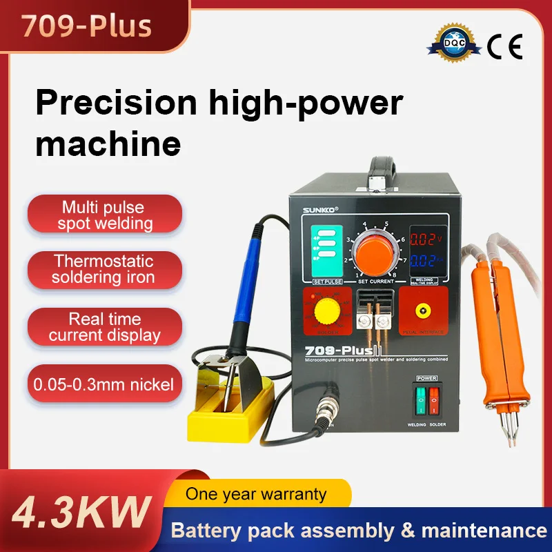 

4.3KW Digital Spot Welder SUNKKO 709 Plus, 8 Pulse Modes, 150-450°C Soldering, for Li-ion Battery Repair