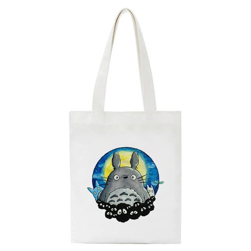 

Kawaii Totoro Spirit Cartoon Ladies Handbag Fashion Canvas Shoulder Bag Eco Large Capacity Shopping Bag Leisure Travel Schoolbag