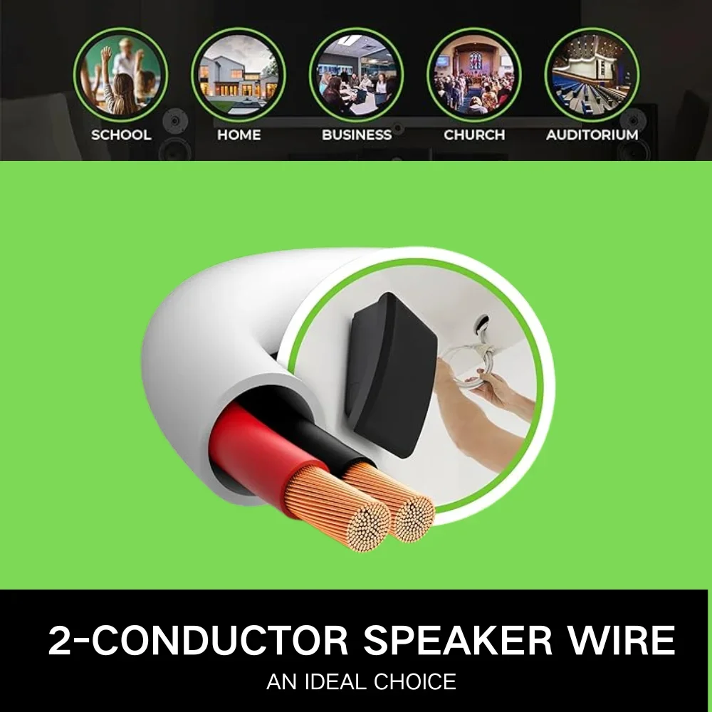 12/2 Speaker Wire (50 Feet) CL2 Rated / 2 Conductors - OFC Oxygen-Free Copper, White 50ft