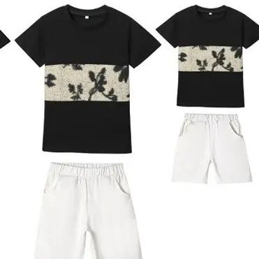 2024 parent-child pairs of summer men's short-sleeved T-shirt + shorts 2-piece set, and women's dress Chinese style retro dress