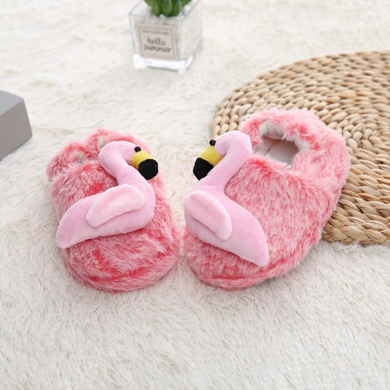 Fashion Toddler Girl Slippers for Home Indoor Baby Item Loafers Plush Warm Cute Flamingo Children Little Kid House Footwear Gift