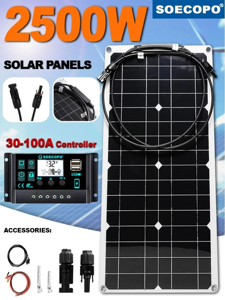 EU-Lagerbestand: 2500W Peak Flexibles Solar-Ladegerät-Set, Biegbares Solarpanel mit passendem Digital-Display-Solarregler, Mehrfach-Sicherheitsschutz-Design für Wohnmobile, Boote, Kabinen, Schneller