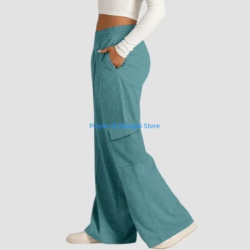 L21E สตรี Drawstring เอวสูงขากว้างกางเกงขายาวกางเกงวอร์มลำลองกางเกง