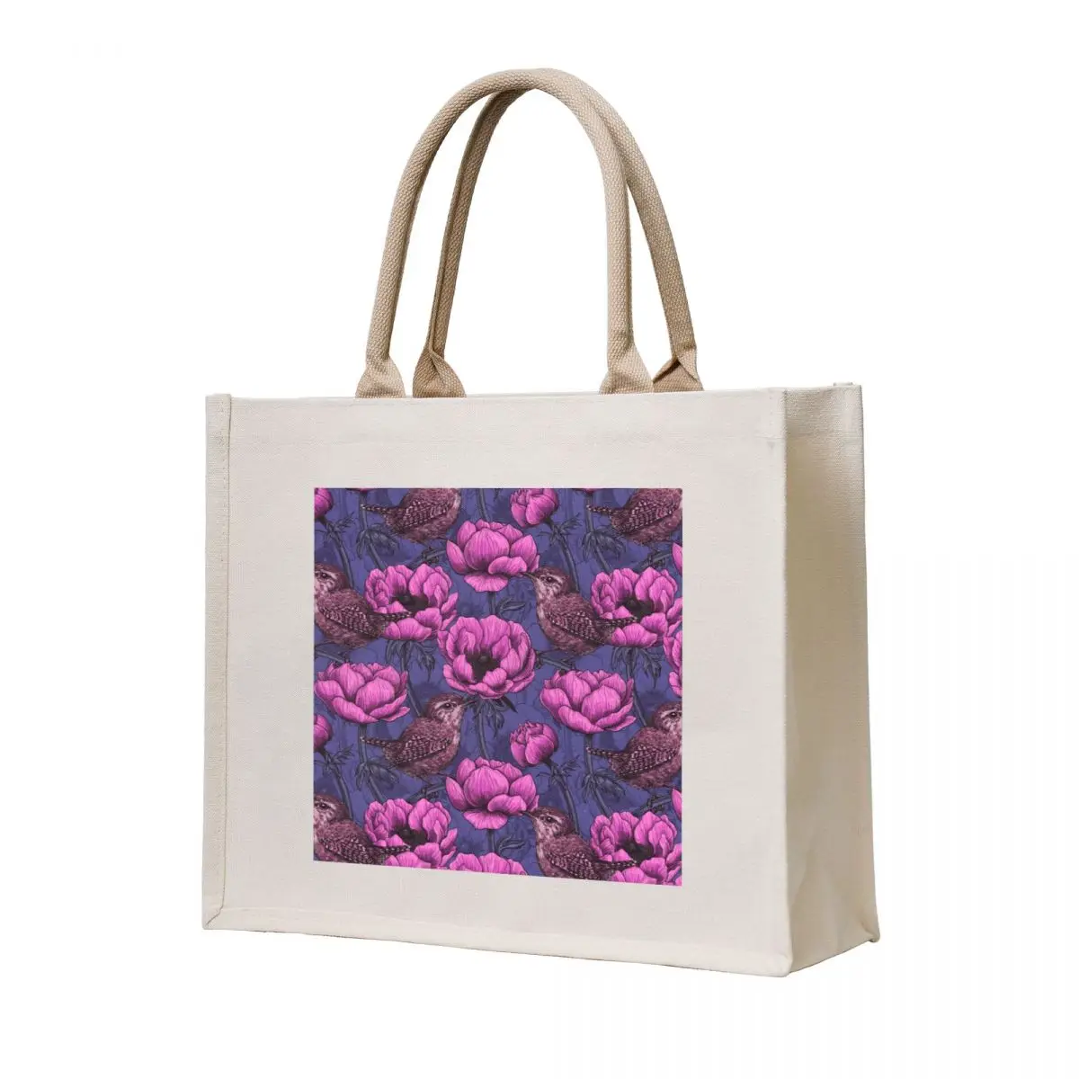 

Wrens in the anemone garden Tote Bag canvas shopping bag shopping cart bags handbag