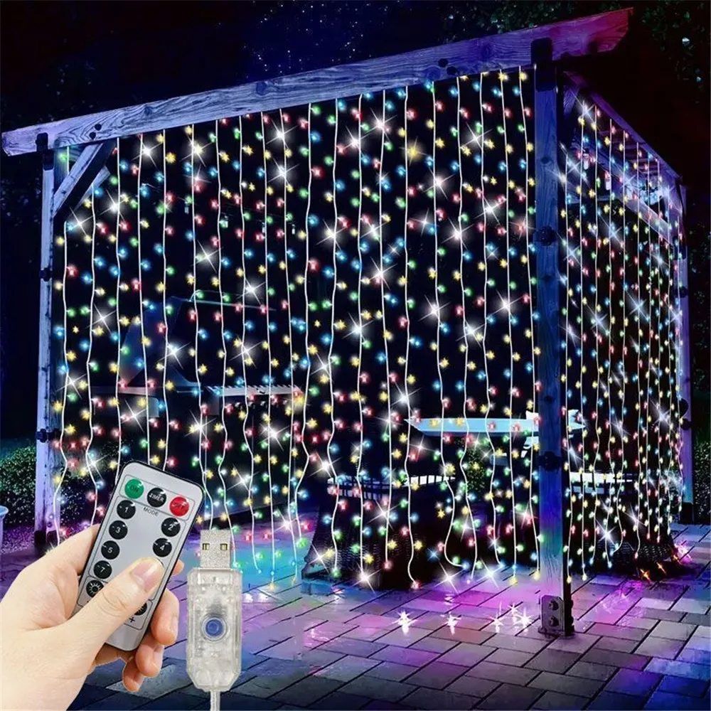 

3/4/6m 8 Mode Garden Light LED USB Curtain Light String Wedding Christmas Decoration for Home Holiday Outdoor Garland Light