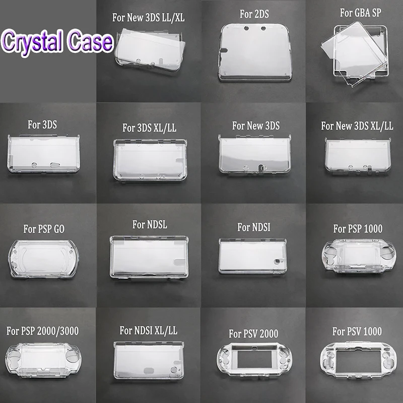 Plastic Clear Crystal Shell For PSP GO PSV 1000 2000 GBA SP NDSL DSI NDSi XL 3DS XL New 3DS XL LL Console Protective Case Cover