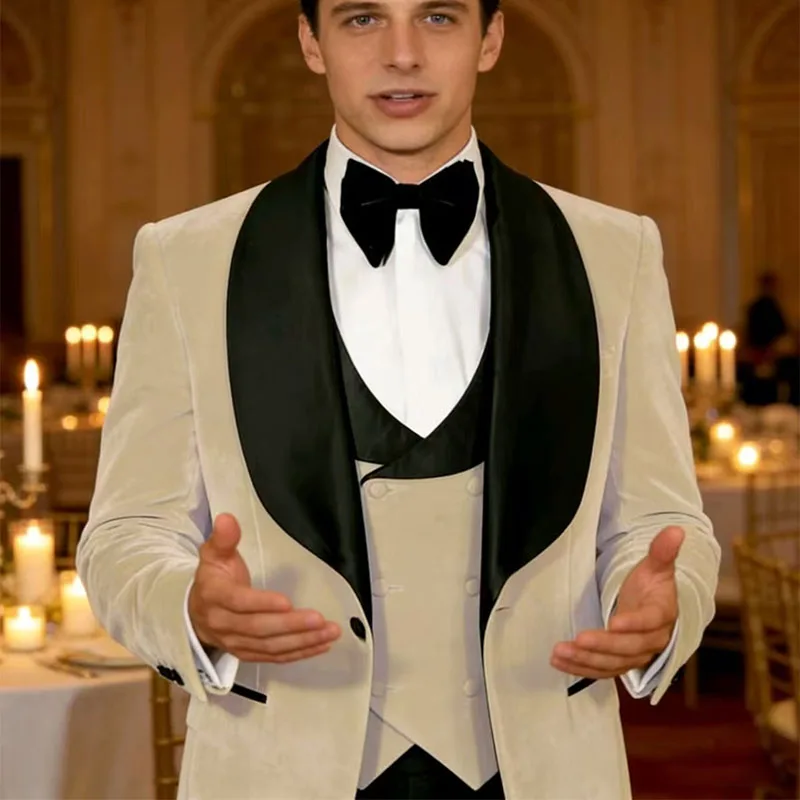

Elegant Wedding Men's Suit Business Tuxedos Formal 3 Piece Set Jacket Vest Pants Formal Wedding Party Men Sport Coats Blazers