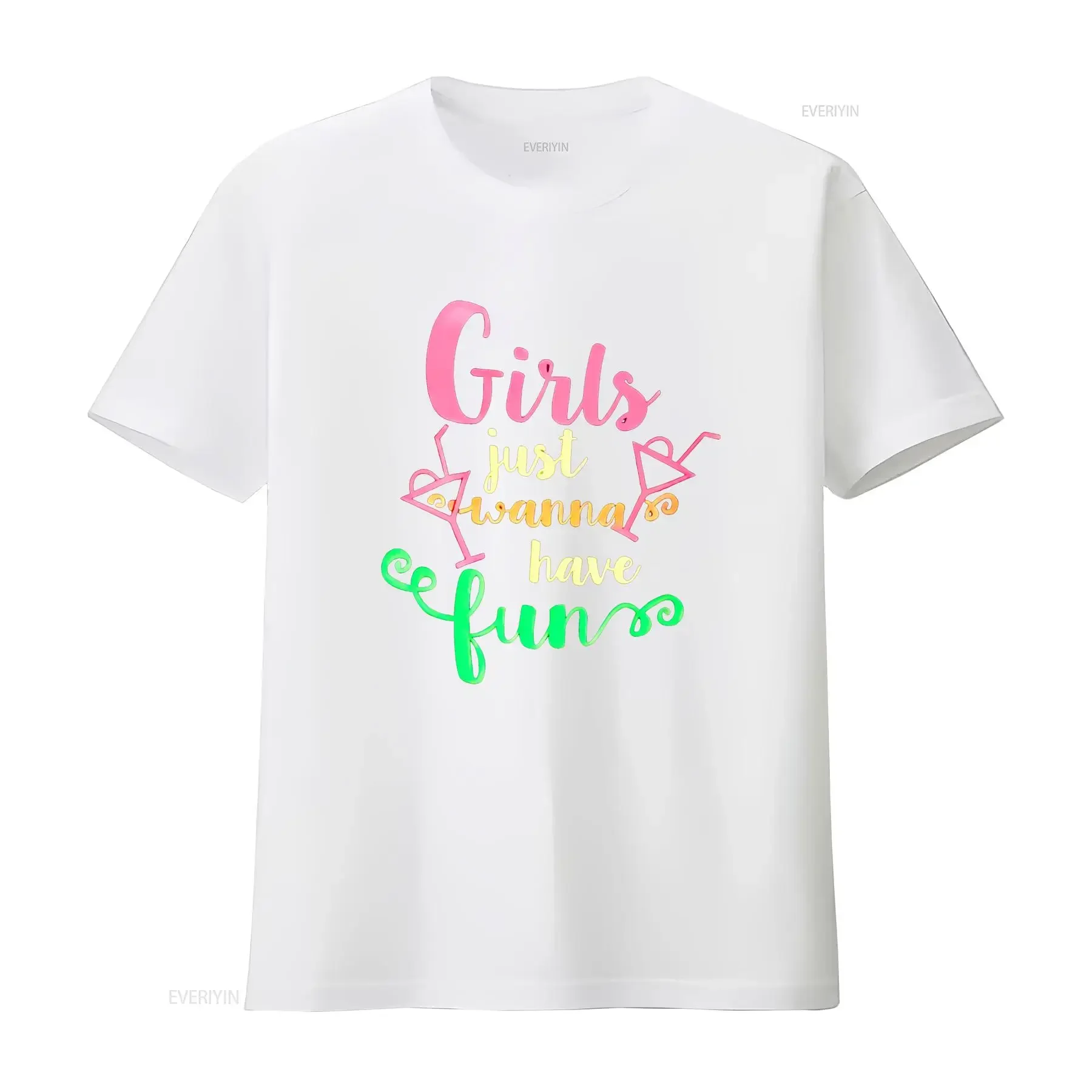 تي شيرت نسائي نيون 80 بنات Just Wanna Have Fun طباعة ملابس علوية غير رسمية أسود 2X كبير عتيق مغسول ملابس الشارع قابلة للتنفس أوم