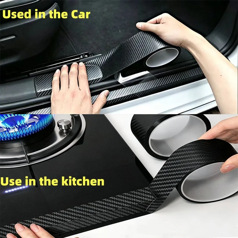 1-5m Nano Carbon Fiber Car Tape Sticker Door Mirror Paste Protector Strip DIY Protection Protective Film Waterproof Adhesive