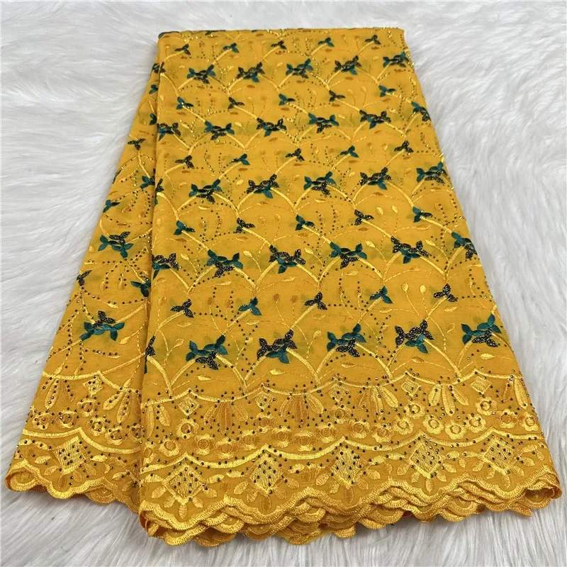

5-ярдовая тяжелая вышивка бисером, африканская 100% хлопчатобумажная ткань премиум-класса, высокое качество, швейцарская вуаль, кружево, популярный стиль Дубая 18L1060502