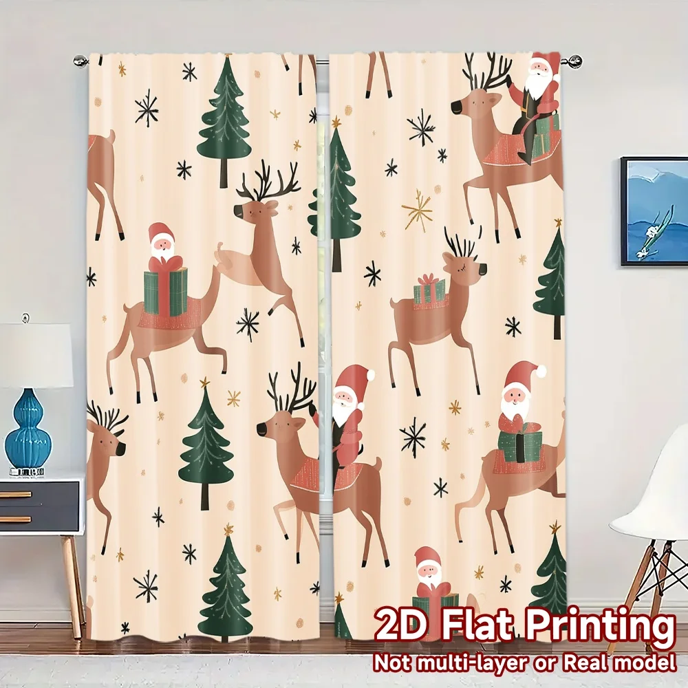2pcs,Curtains Cute Santa Reindeer Christmas Trees Chic Curtains Versatile Fabric Curtains Art Deco Festive Perfect for Living