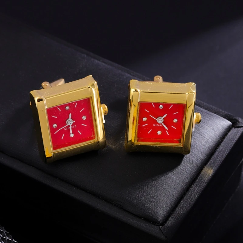 Luxus quadratische Gold Farbe Uhr Manschetten knöpfe High-End Französisch Business Manschette Link Herren hemd Hochzeit Schmuck Zubehör – Detail 2