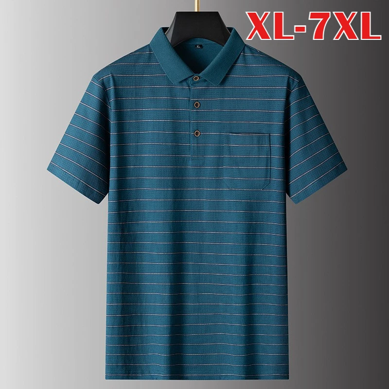 

Minglu 100% Cotton Summer Men's Polo Shirts Luxury Short Sleeve Classics Striped Business Casual Male Tees Plus Size 7XL