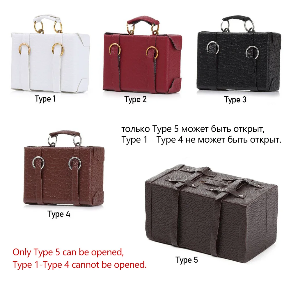 1pcs 1/12 Dollhouse Miniature Vintage Leather Wood Suitcase Mini Doll Luggage Box Pretend Play Furniture Toys Accessories