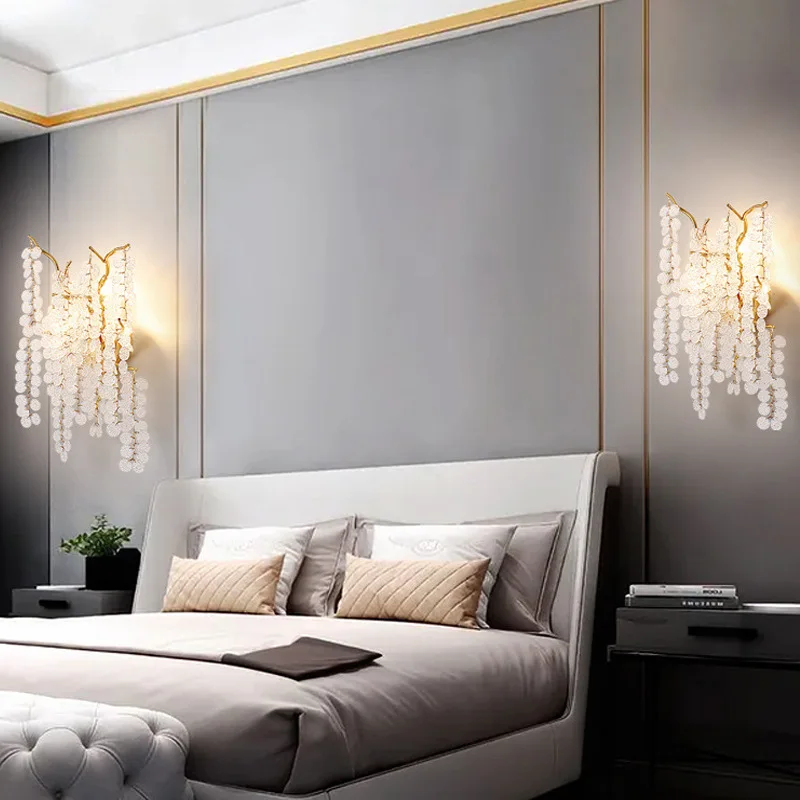 أباجورة غرفة نوم الجدار مصباح ما بعد الحداثة ضوء الفاخرة الفروع الإبداعية كريستال الإنترنت المشاهير 2021 غرفة المعيشة الجديدة backgr