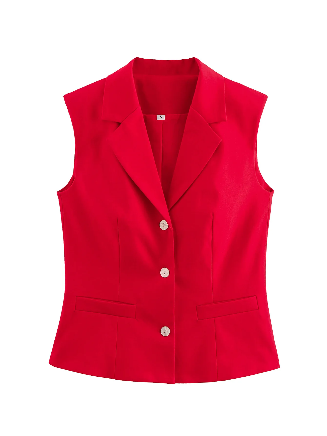 

ZEVITY Women Fashion Sleeveless Red Color Vest Jacket Office Lady Single Breasted Business Casual Slim Waistcoat Tops CT9068