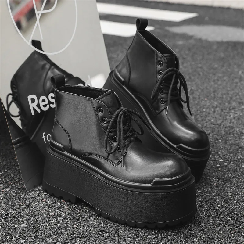 Unique New Style Niche Platform Sole Height Increase 10CM Thick Sole Men's Big Toe Korean Version Short Boots