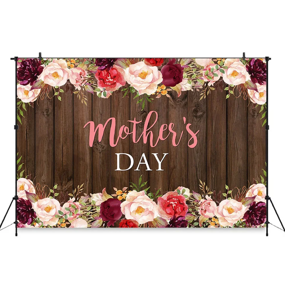 Watercolor Flower Mother's Day Decoration Photography Background Banner Wooden Board Backdrop Shoot Custom Adult Woman Studio