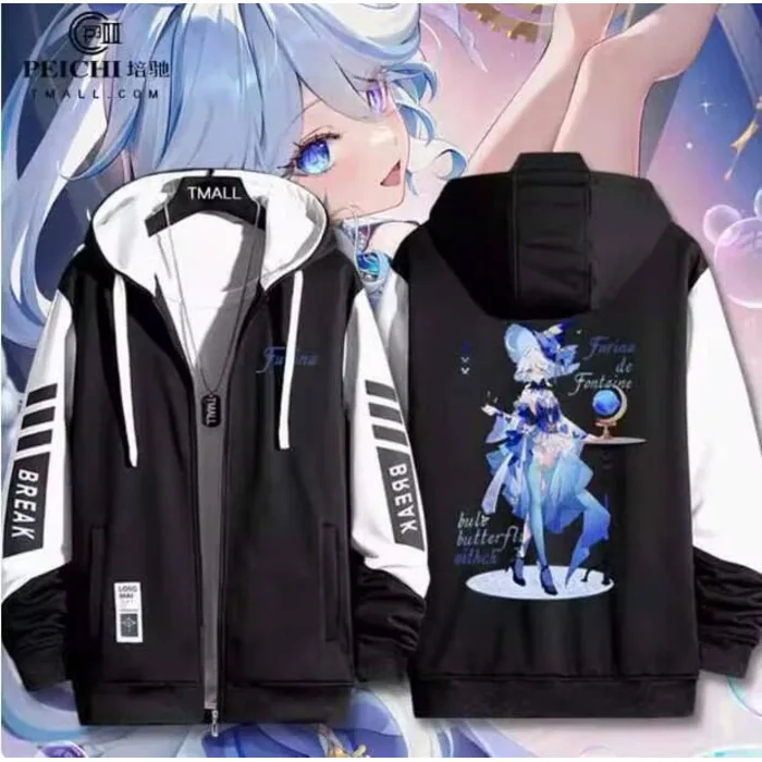 

Anime Genshin Impact Furina Hooded Hoodie Autumn Winter Cosplay Men Women Coat Loose Jacket Tops Anime