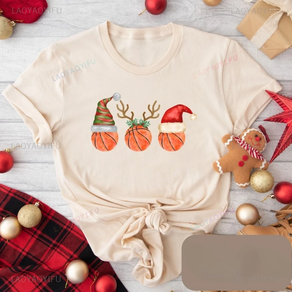 Christmas Basketball Santa Hat Short Sleeve Man T-Shirt Casual Fashion Loose Harajuku Women Streetwear Breathe Comfort Man Tees