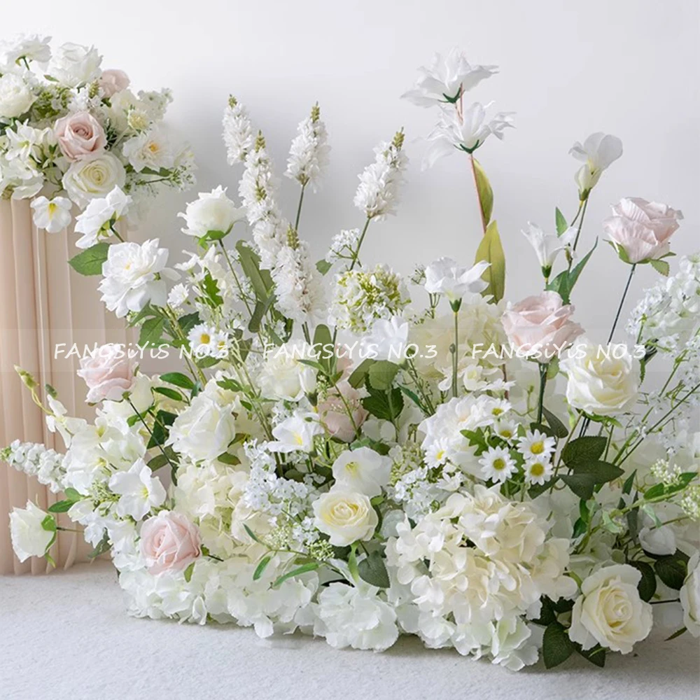 Luxury Champagne Pink Rose Artificial Flower Row Wedding Backdrop Floral Arrangement Road Lead Centerpiece Decor - view 4
