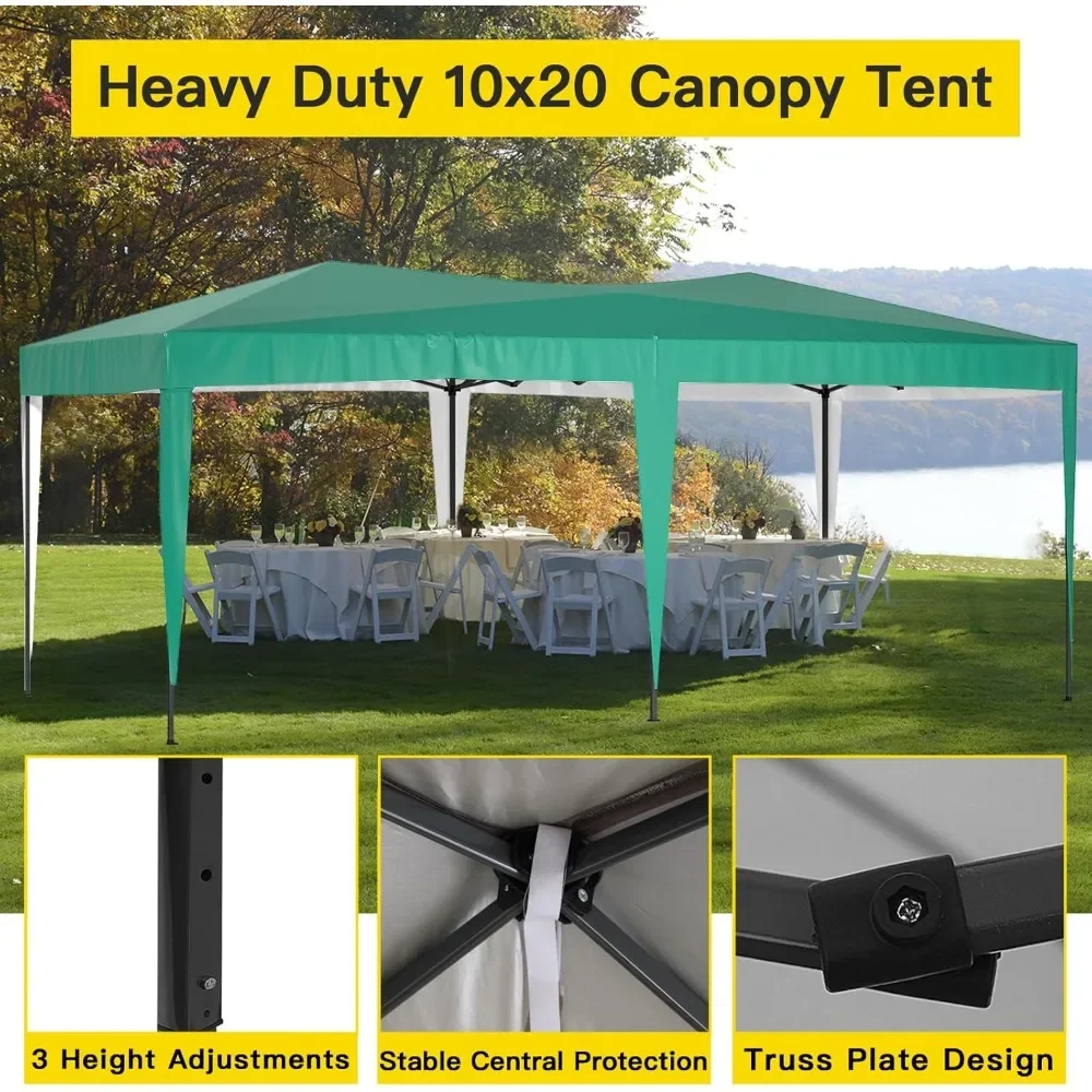 Awning 10x20 with Sidewalls, Sun-Resistant Heavy Duty 10x20 Pop Up Canopy with 6 Sand Bags, Green Foldable Event Tent