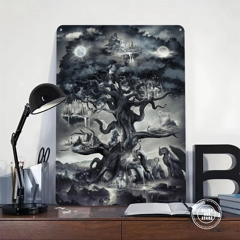 Yggdrasil Norse World Tree Metal Poster Wand Deko علامات القصدير المعدنية القابلة للتخصيص لتزيين جدران فن الأشياء لتصميم الغرفة #2