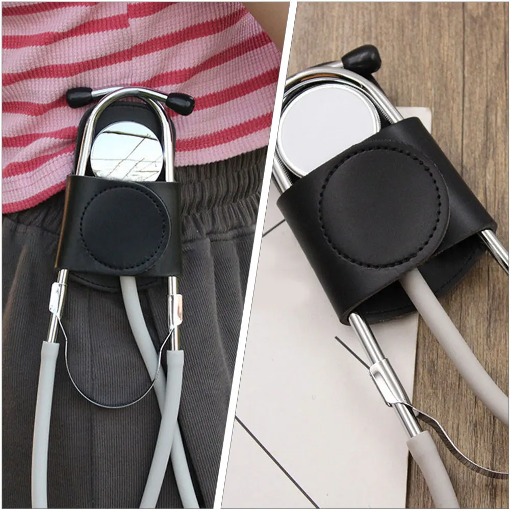 

2pcs Holder Pu Stethoscope Case For Doctors Nurses Matte Finish Secure Clip Universal Design Stethoscope