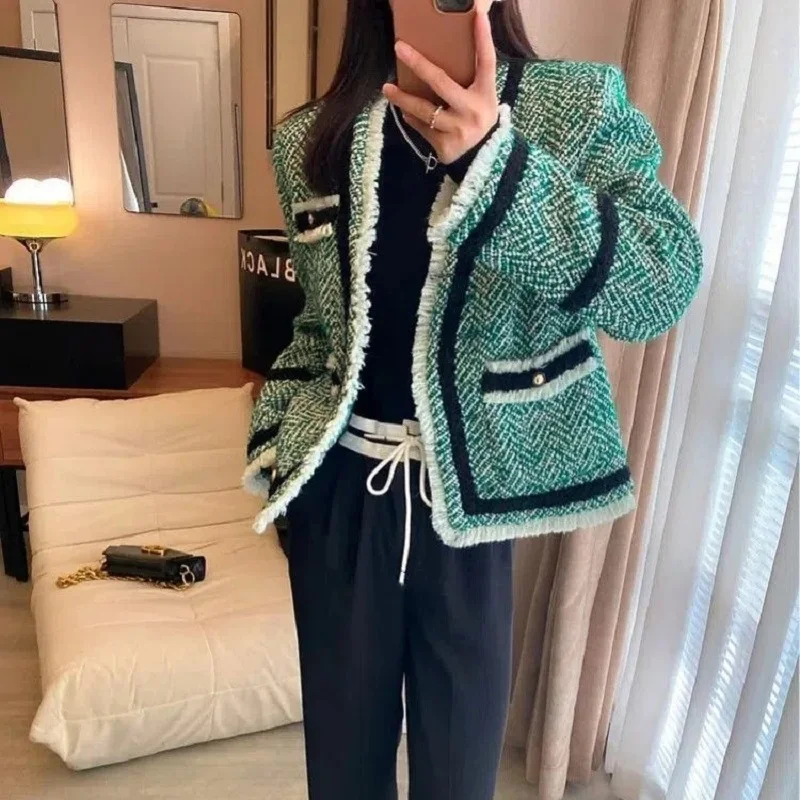 Female New Thickened Coat Autumn Winter Women's Green Luxury Retro Temperament Fashion Lining Cotton Jacket
