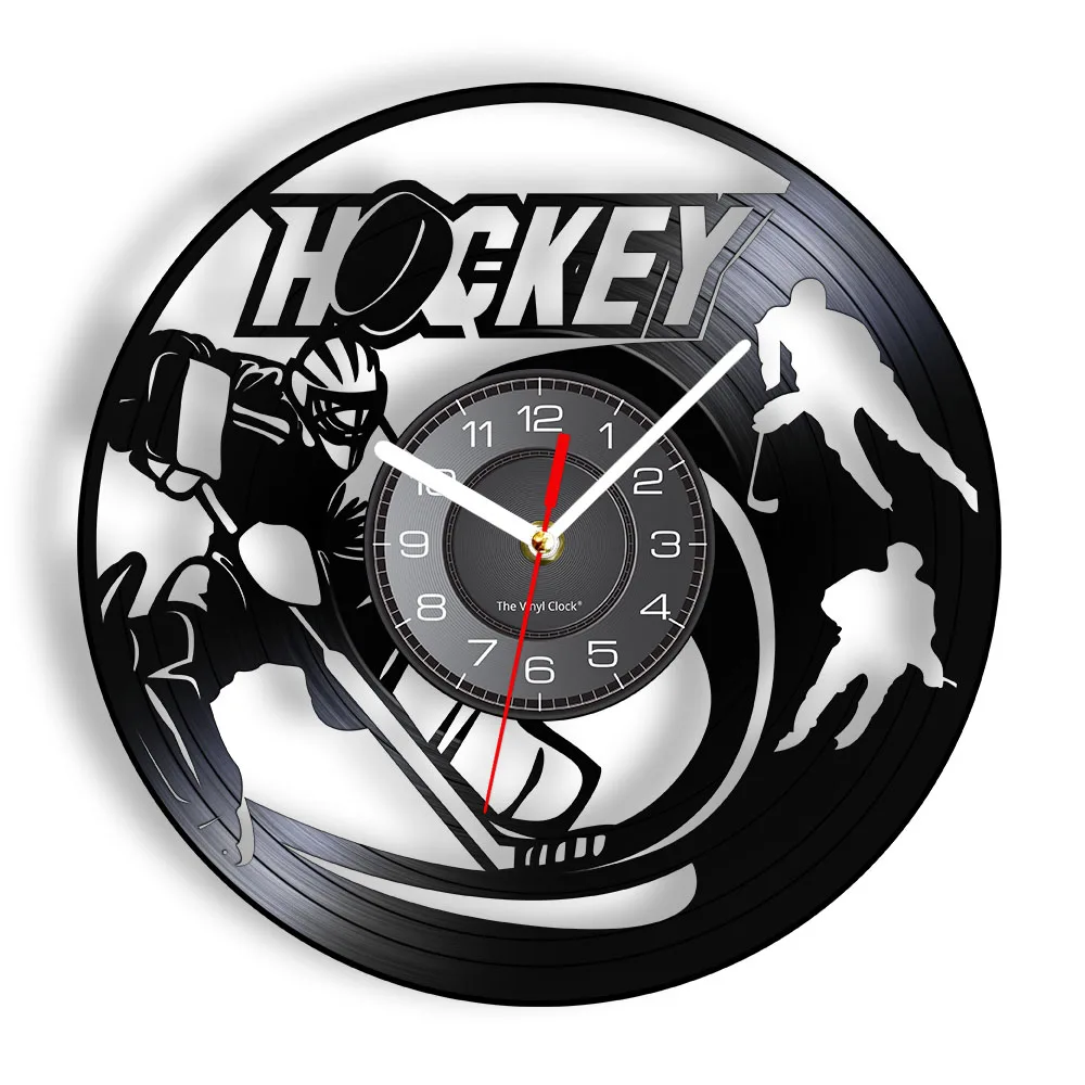 

Ice Hockey Player Hurling Vinyl Record Wall Clock Sports Theme Modern Design Music Record Home Decor Silent Clock Wall Watch