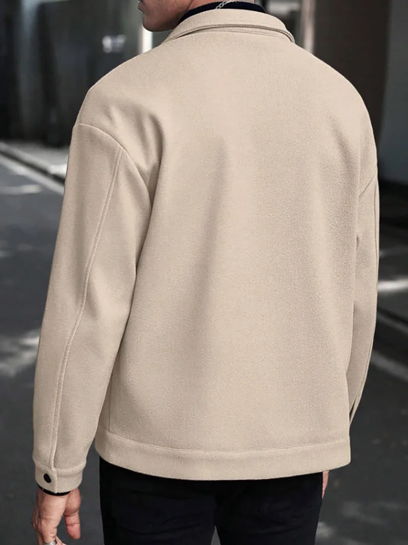 Herrenjacke aus gebürstetem Polyester, Reversjacke mit Knopfleiste/Reißverschluss und Tasche, bequeme, lässige Herbst- und Winterjacke für Büro und Business – Detail 24