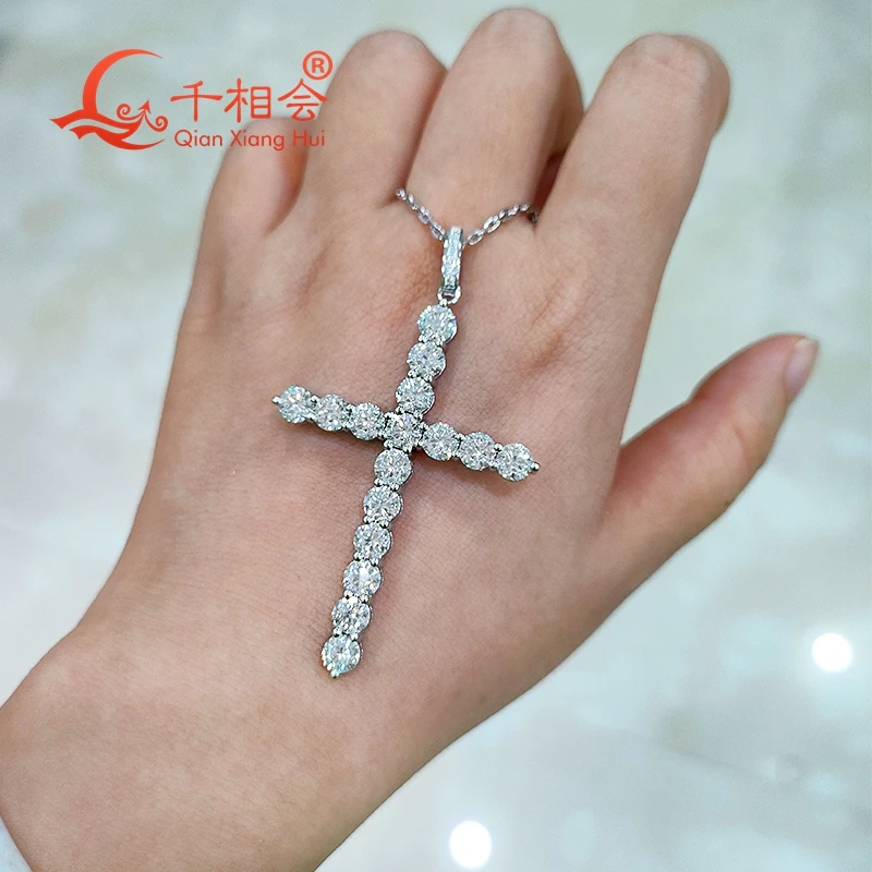 51*36mm  5mm stone Cross  D VVS white moissanite pendant  925 Sterling Silver  Jewelry  Engagement datting gift