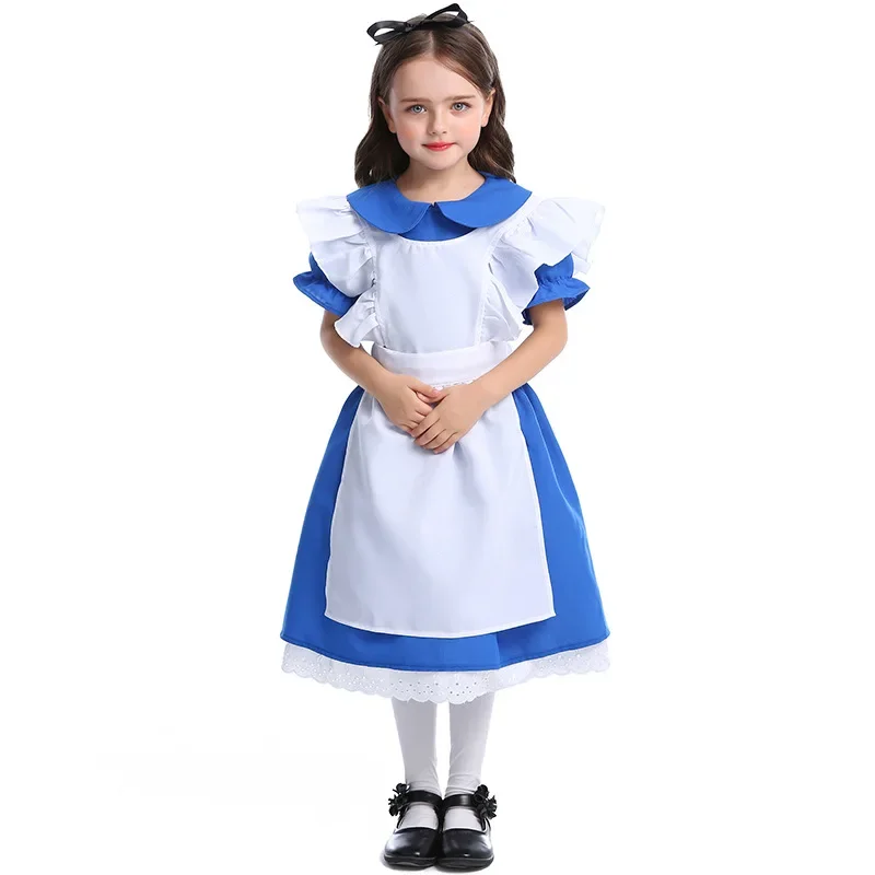 Children Girl Blue Alice In Wonderland Halloween Costume For Kids Party Lolita Maid Dress Cosplay Fancy Carnival Costumes Girls