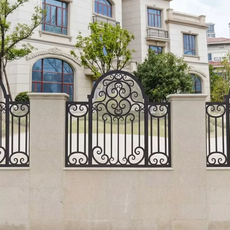DMJ-WL003Classic Iron Decorative Fence with Arched Center & Floral Scrollwork | Villa Garden Railing | Custom OEM