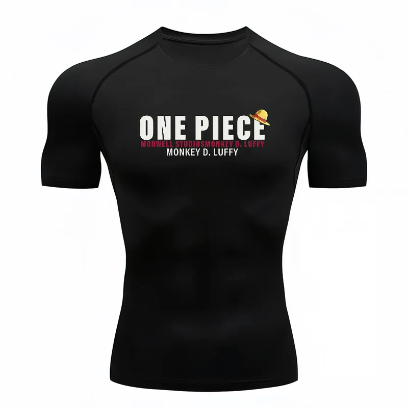 Bandai One Piece Men T-shirt Monkey D Luffy Print Compression Fitness Gym Quick Dry Sport T Shirt Comfortable Breathable