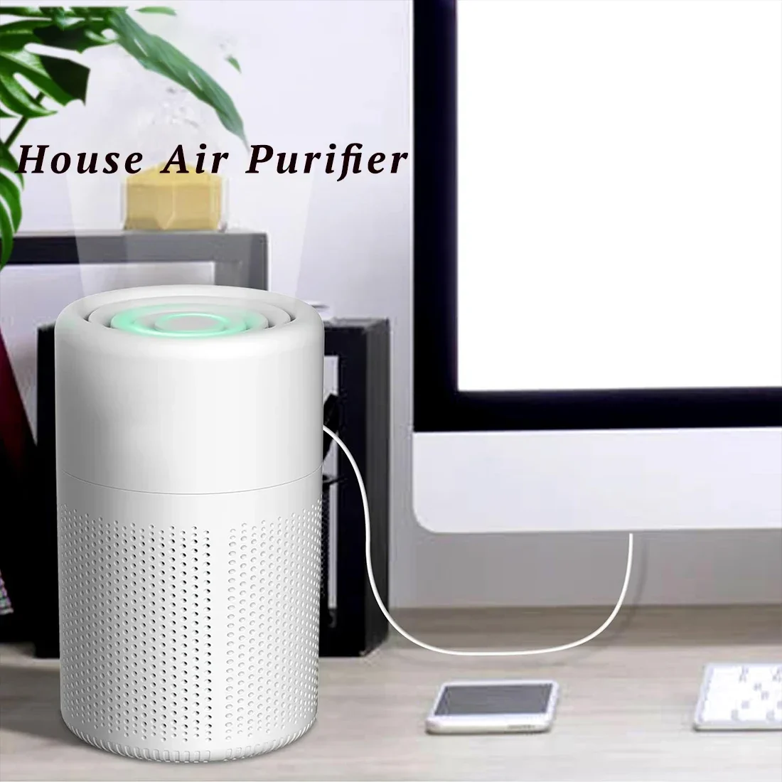 Compact Desktop Air Purifiers HEPA Filter PM 2.5 Type-C Cable Low Noise Air Cleaner Smoke Odor Remover for Office Bedroom