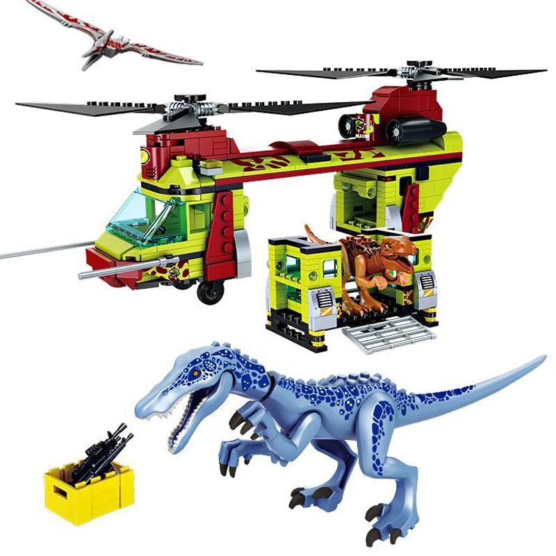 IDEAS Jurassic World Velociraptor Building Blocks Tyrannosaurus Dinosaur Helicopter Model Assemble Brick Toy For Kid Adult Gifts