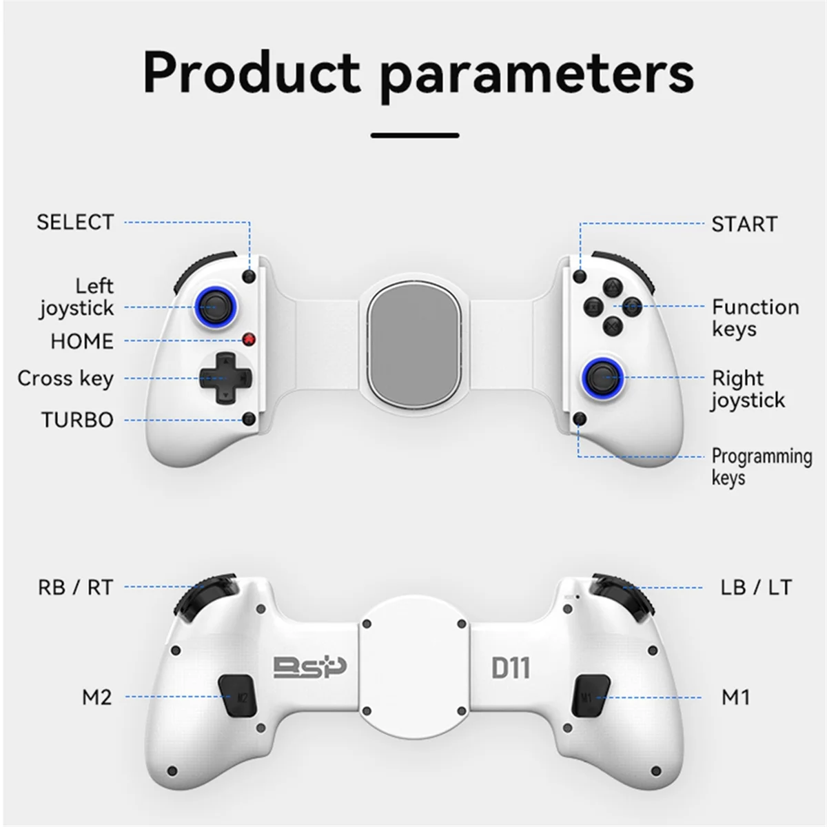 D11 Telescopic Game Controller RGB Phone Gamepad with Turbo/6-Axis Gyro/Vibration for Android IOS PS3 PS4 Switch Black DY