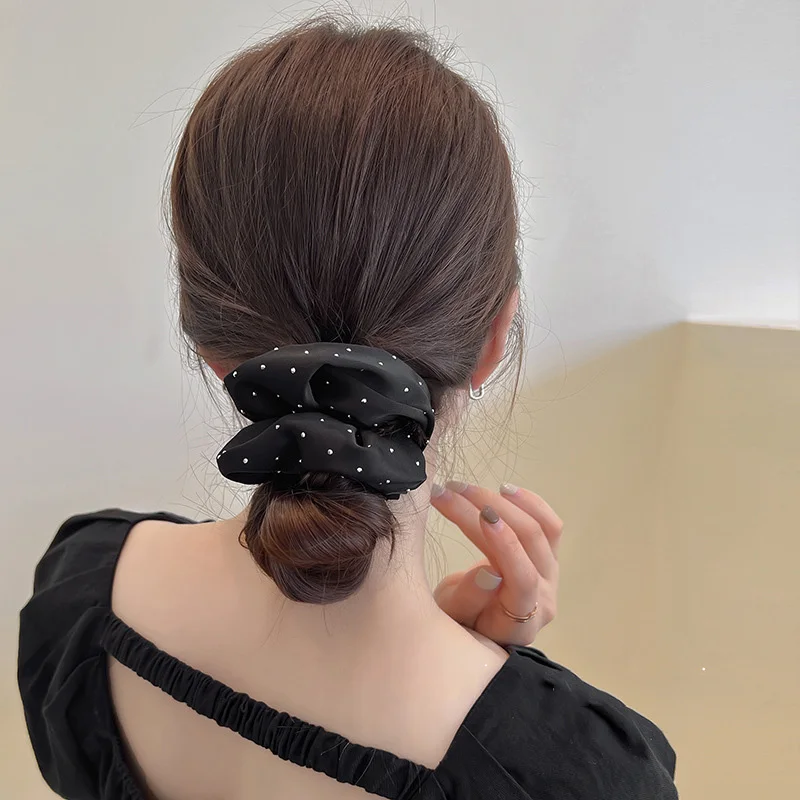 Korean Soft Silk Rhinestones Scrunchies Women Elastic Hair Bands Elegant Ponytail Holder Solid Girls Headwear Hair Accessories