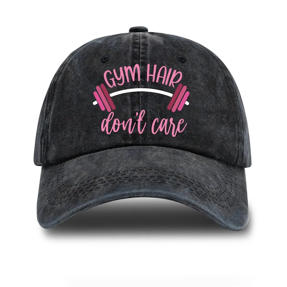 Gym Hair Don't Care Adjustable Washed Cotton Baseball Cap, Funny Retro Trucker Hat for Man Women Mom Wife Grandma Gym Lover